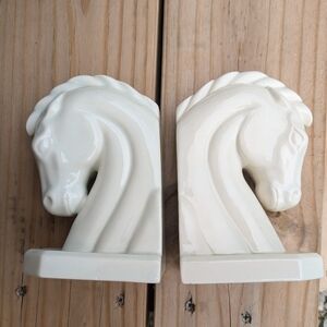 Bookends Horse Head White Vintage Pair of Book Ends Two Horseheads Horses